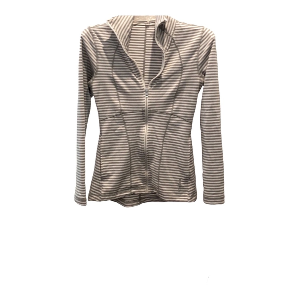 Gray and white striped dry fit zip up
